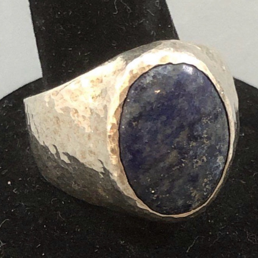 925 Hammered Lapis Lazuli mens Ring size 10.5 sterling silver retro trendy heavy